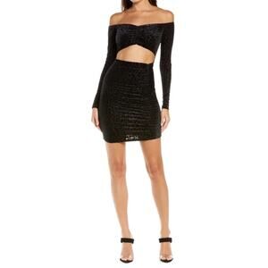 Naked Wardrobe Off The Shoulder Long Sleeve Minidress Black Leopard Large